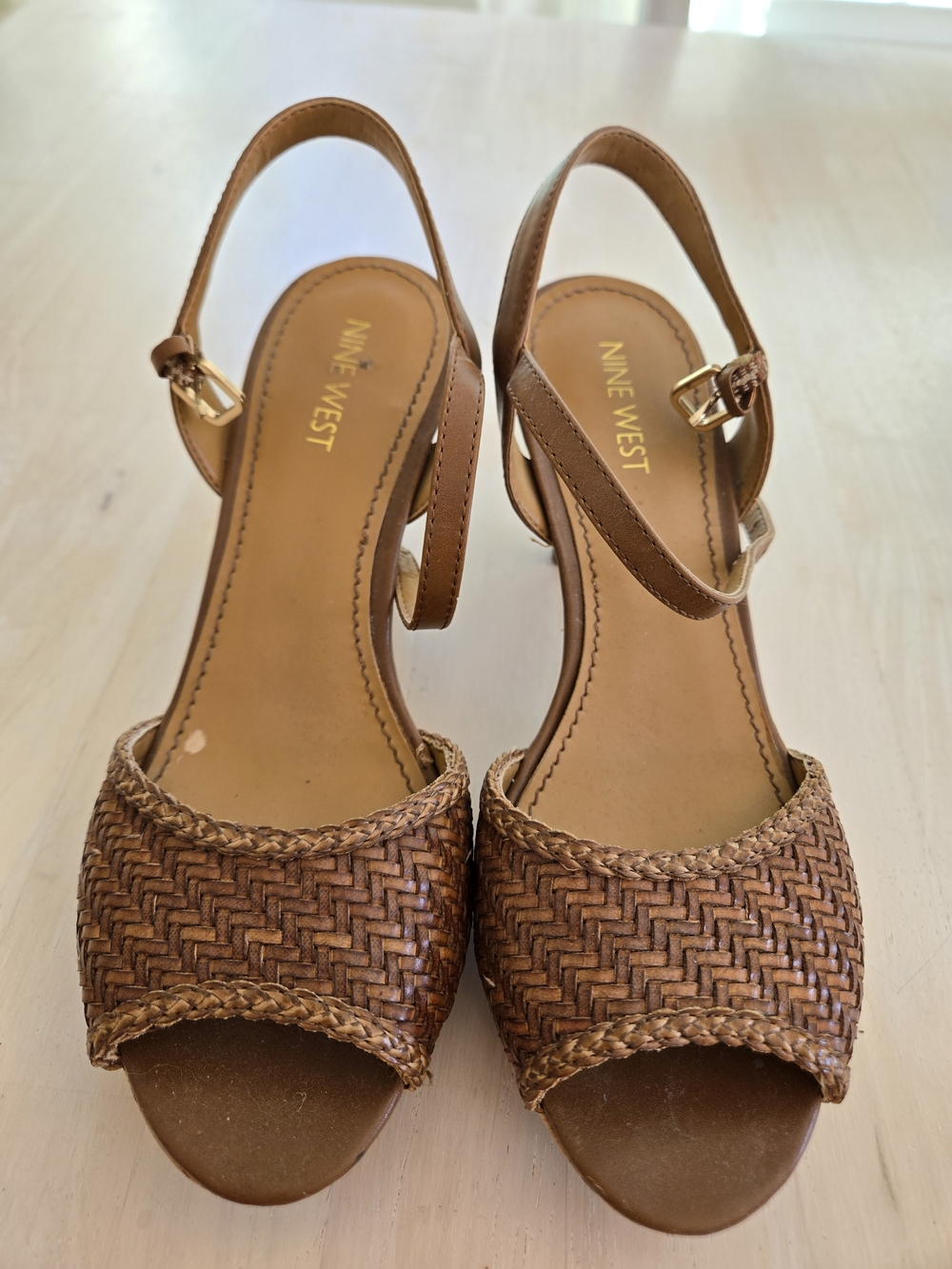 Nine West Tan Woven Slingback Sandals